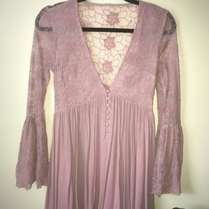 Boho Pink Bell Sleeve Lace Dress